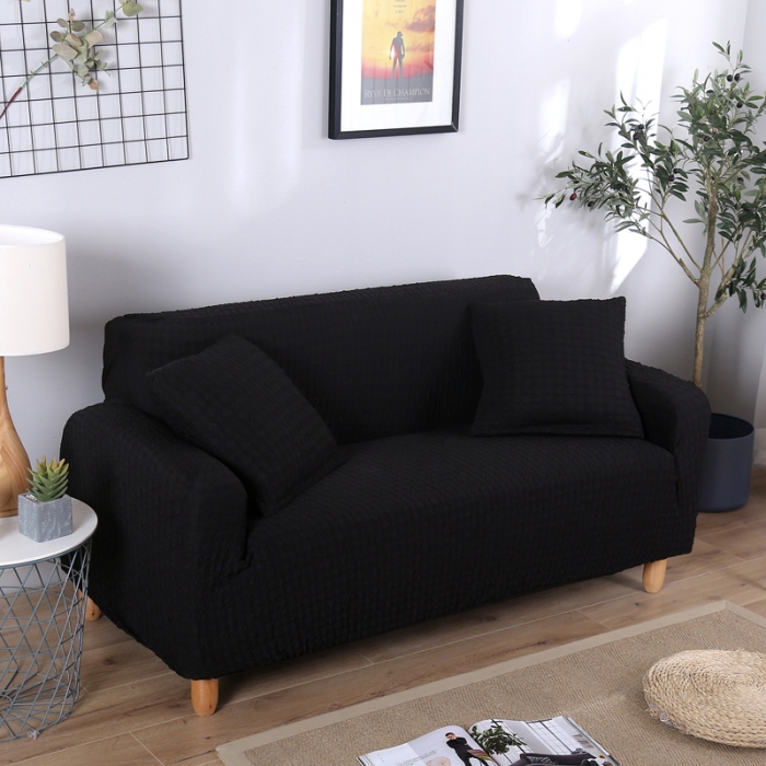 91家纺网 家纺一手货源 找家纺 兴妮雅 2020新款牛奶丝压花沙发套 黑色