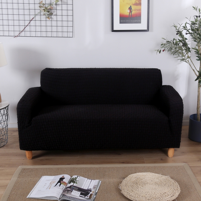 91家纺网 家纺一手货源 找家纺 兴妮雅 2020新款牛奶丝压花沙发套 黑色