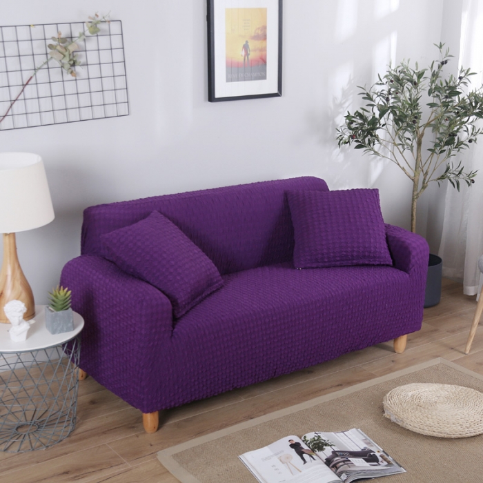 91家纺网 家纺一手货源 找家纺 兴妮雅 2020新款牛奶丝压花沙发套 紫色