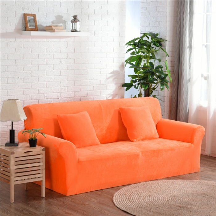 91家纺网 家纺一手货源 找家纺 兴妮雅  2020新款毛绒款沙发套 橘色