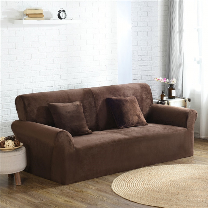 91家纺网 家纺一手货源 找家纺 兴妮雅  2020新款毛绒款沙发套 咖啡