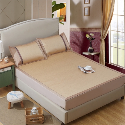 91家纺网 家纺一手货源 找家纺 【品质】可水洗冰藤彩麻双面席加厚凉席冰丝席藤席三件套席子竹席