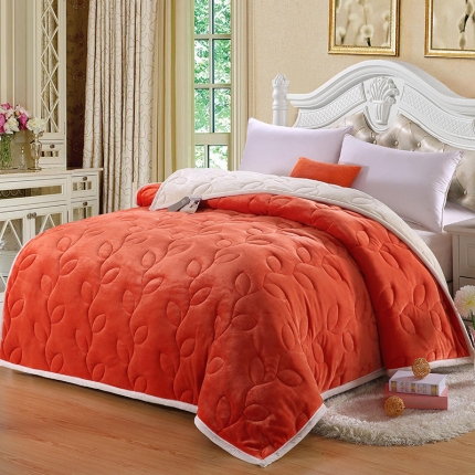 91家纺网 家纺一手货源 找家纺 小牛席业 2019新款叶语被毯 橘色