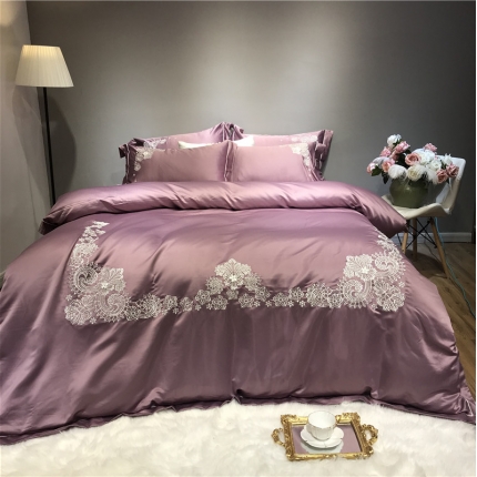 玉皇阁 爱丽丝A面水洗真丝刺绣+B面纯棉四件套床单款 紫