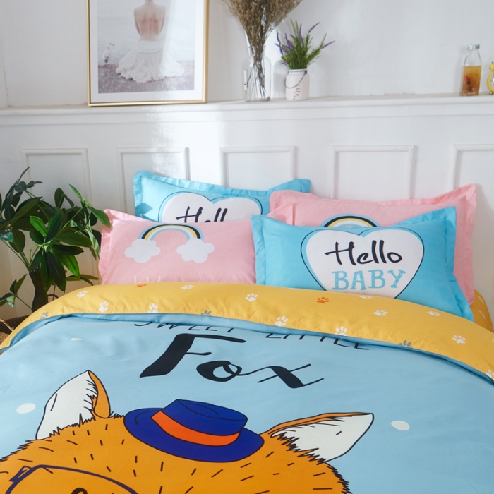 91家纺网 家纺一手货源 找家纺 诗洋洋家纺 大版加厚磨毛四件套床单款 狐狸先生