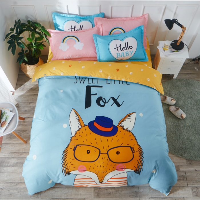 91家纺网 家纺一手货源 找家纺 诗洋洋家纺 大版加厚磨毛四件套床单款 狐狸先生