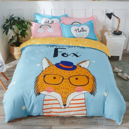 诗洋洋家纺 大版加厚磨毛四件套床单款 狐狸先生