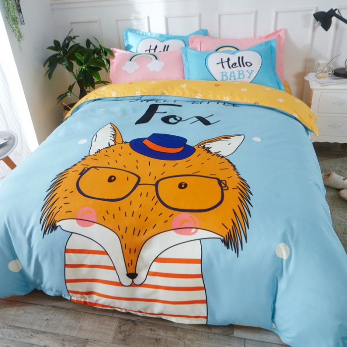 91家纺网 家纺一手货源 找家纺 诗洋洋家纺 大版加厚磨毛四件套床单款 狐狸先生