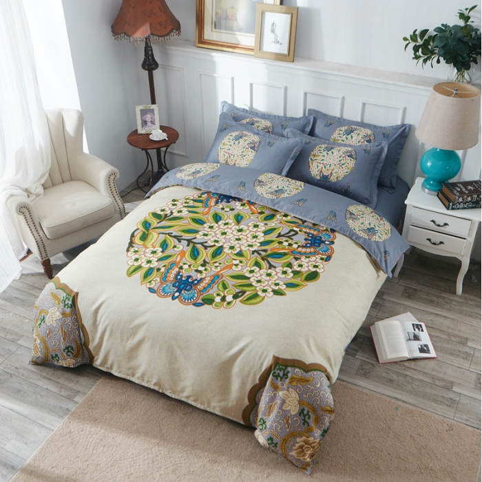 91家纺网 家纺一手货源 找家纺 诗洋洋家纺 大版加厚磨毛四件套床单款 花间意