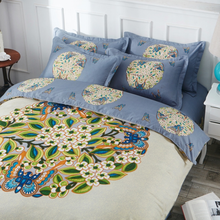 91家纺网 家纺一手货源 找家纺 诗洋洋家纺 大版加厚磨毛四件套床单款 花间意