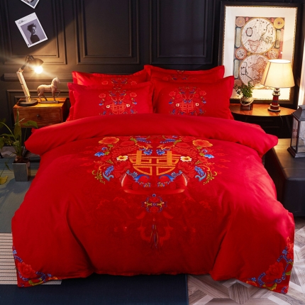 诗洋洋家纺 大版加厚磨毛四件套床单款 家有喜事