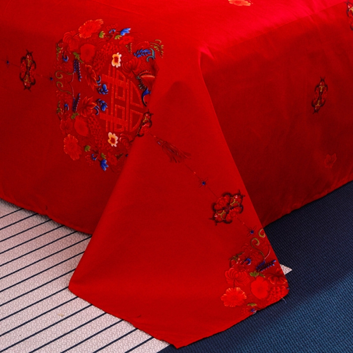 91家纺网 家纺一手货源 找家纺 诗洋洋家纺 大版加厚磨毛四件套床单款 家有喜事