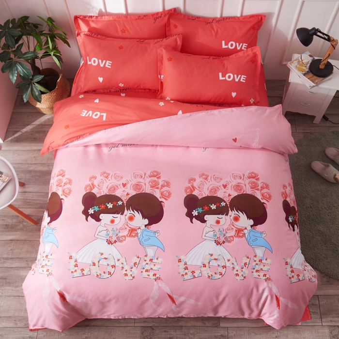 91家纺网 家纺一手货源 找家纺 诗洋洋家纺 大版加厚磨毛四件套床单款 两小无猜