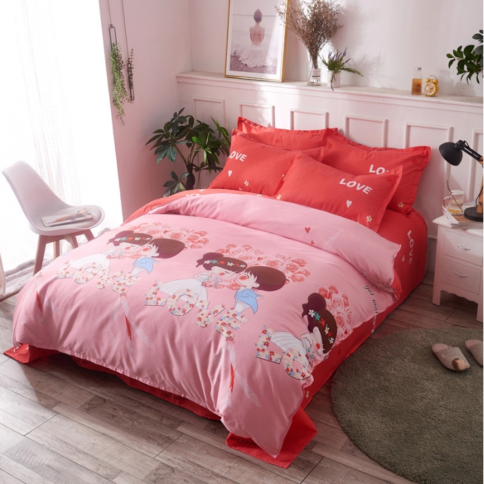 91家纺网 家纺一手货源 找家纺 诗洋洋家纺 大版加厚磨毛四件套床单款 两小无猜