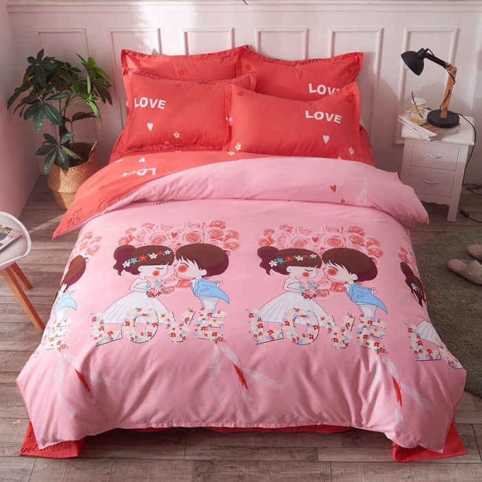 91家纺网 家纺一手货源 找家纺 诗洋洋家纺 大版加厚磨毛四件套床单款 两小无猜