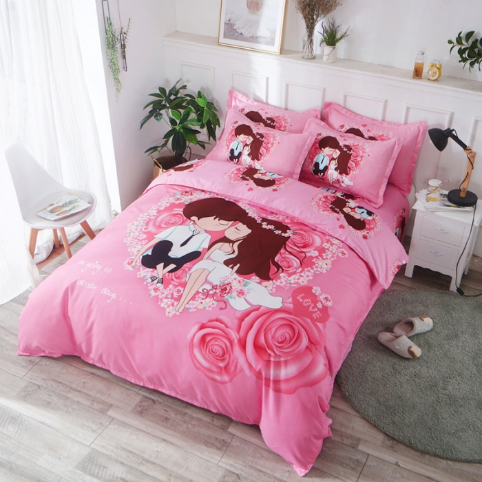 91家纺网 家纺一手货源 找家纺 诗洋洋家纺 大版加厚磨毛四件套床单款 情投意合