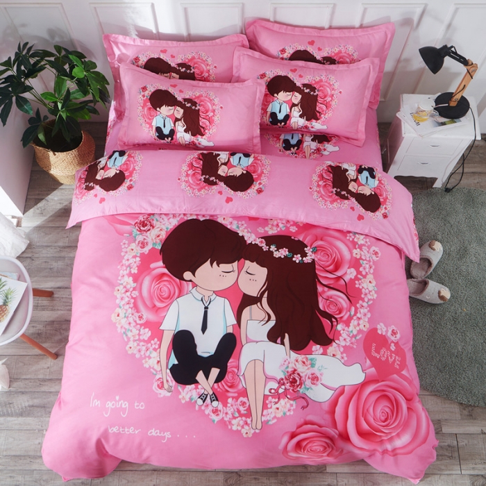 91家纺网 家纺一手货源 找家纺 诗洋洋家纺 大版加厚磨毛四件套床单款 情投意合