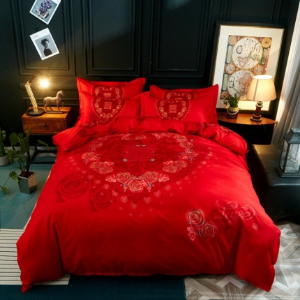 诗洋洋家纺 大版加厚磨毛四件套床单款 喜临门