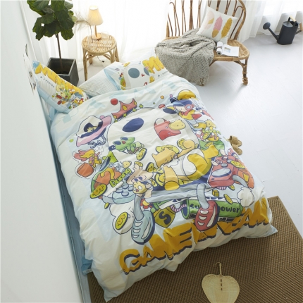 91家纺网 家纺一手货源 找家纺 璞素 2019新款水洗棉数码印花套件 疯狂吃豆人