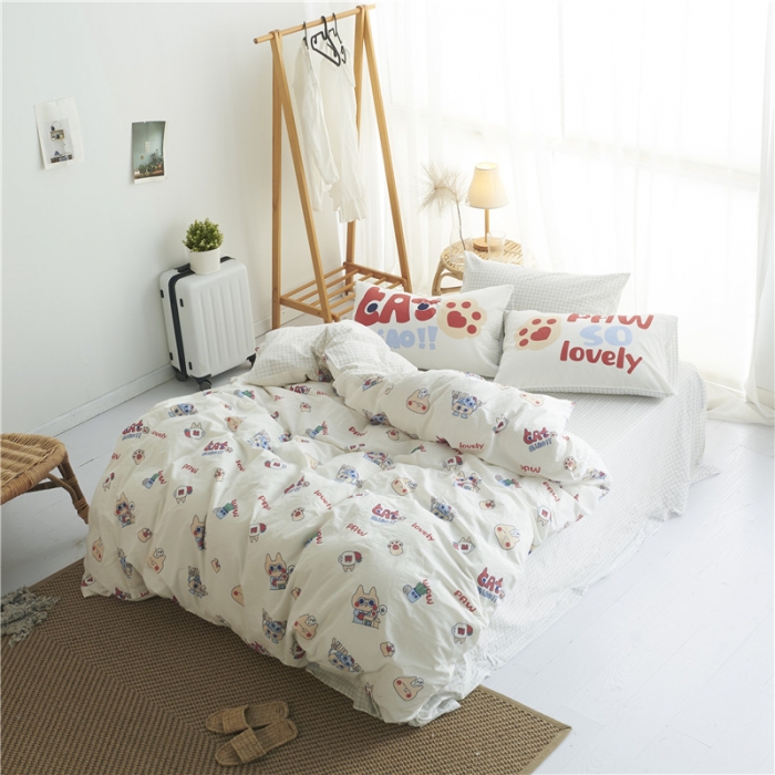 91家纺网 家纺一手货源 找家纺 璞素 2019新款水洗棉数码印花套件 猫奴套餐