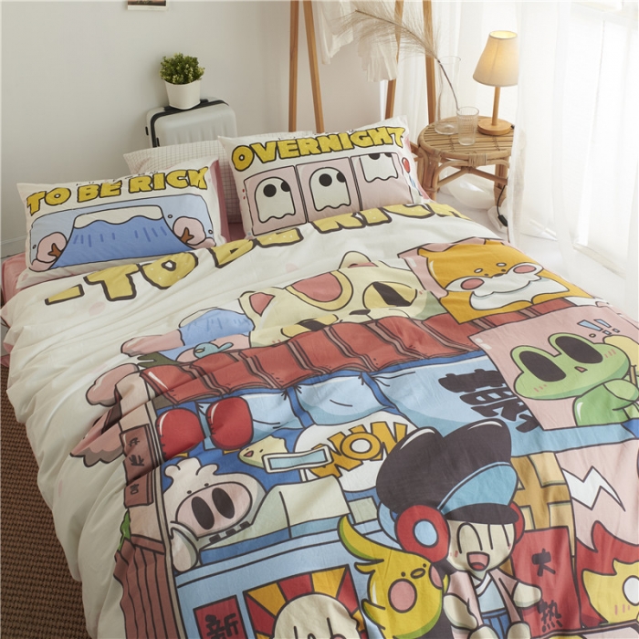 91家纺网 家纺一手货源 找家纺 璞素 2019新款水洗棉数码印花套件 美梦杂货铺