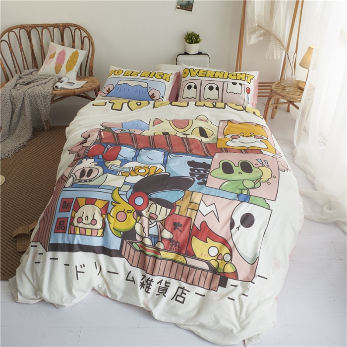 91家纺网 家纺一手货源 找家纺 璞素 2019新款水洗棉数码印花套件 美梦杂货铺