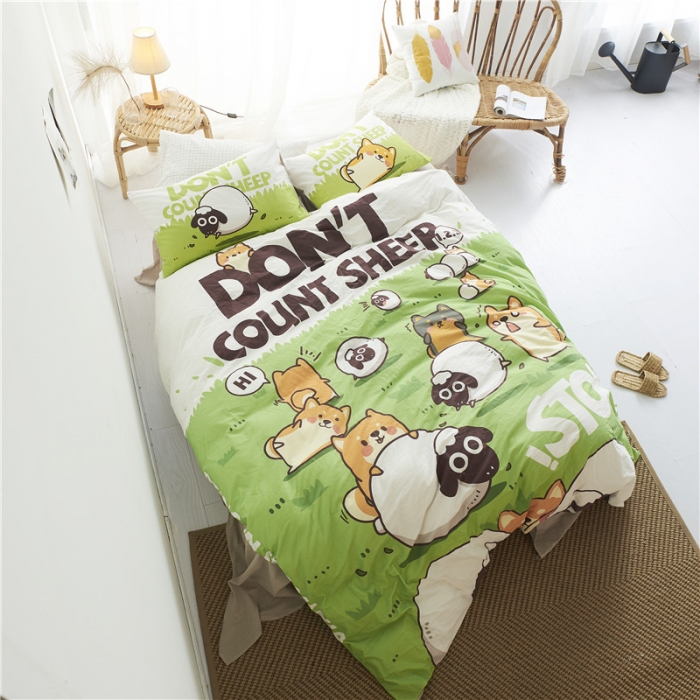 91家纺网 家纺一手货源 找家纺 璞素 2019新款水洗棉数码印花套件 失眠别数羊