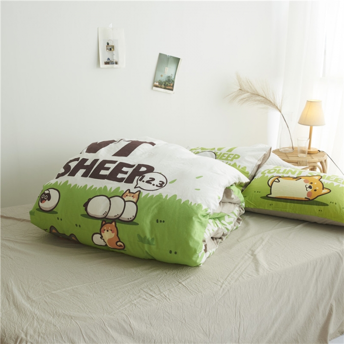 91家纺网 家纺一手货源 找家纺 璞素 2019新款水洗棉数码印花套件 失眠别数羊