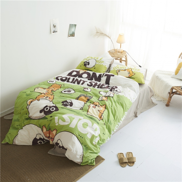 91家纺网 家纺一手货源 找家纺 璞素 2019新款水洗棉数码印花套件 失眠别数羊