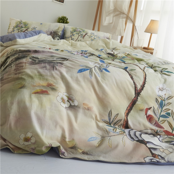 91家纺网 家纺一手货源 找家纺 璞素 2019新款水洗棉数码印花套件 水墨乡野