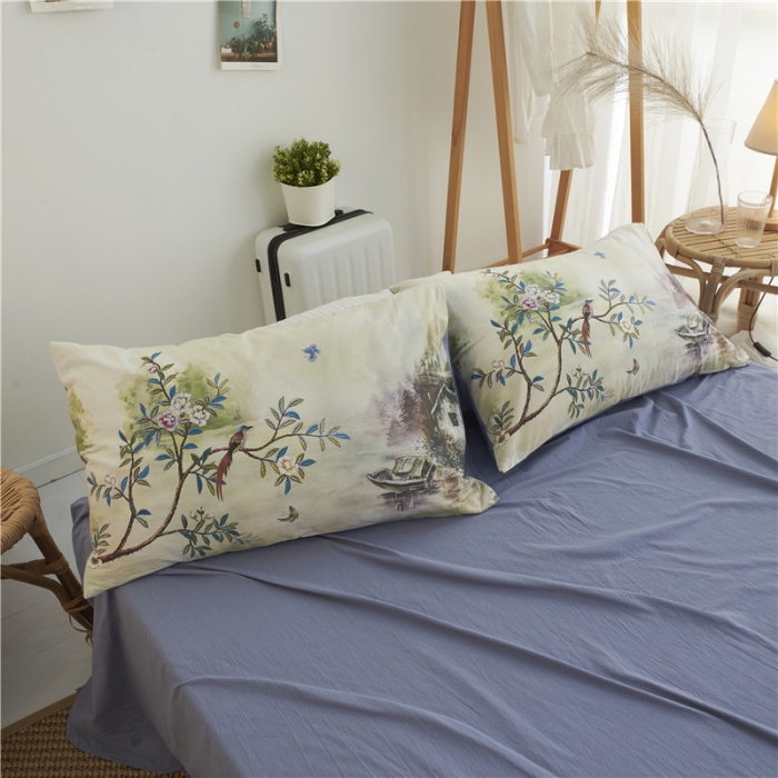 91家纺网 家纺一手货源 找家纺 璞素 2019新款水洗棉数码印花套件 水墨乡野