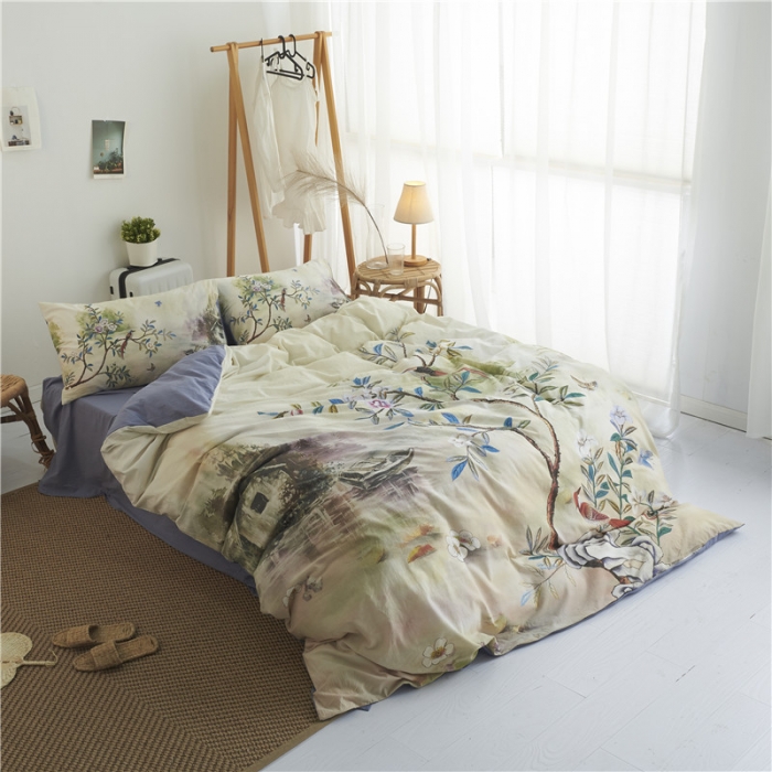 91家纺网 家纺一手货源 找家纺 璞素 2019新款水洗棉数码印花套件 水墨乡野