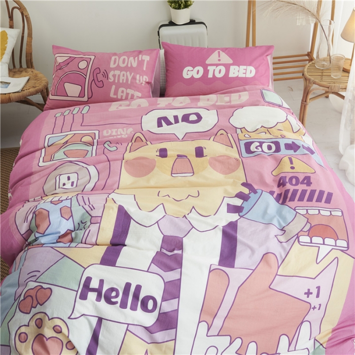 91家纺网 家纺一手货源 找家纺 璞素 2019新款水洗棉数码印花套件 网络生活-粉