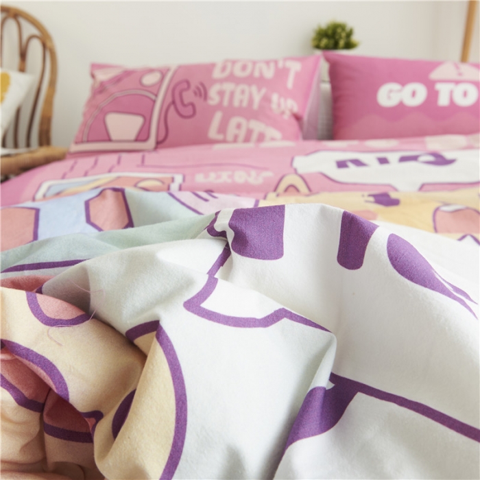 91家纺网 家纺一手货源 找家纺 璞素 2019新款水洗棉数码印花套件 网络生活-粉