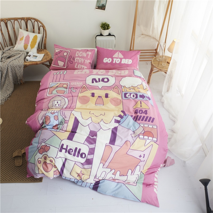 91家纺网 家纺一手货源 找家纺 璞素 2019新款水洗棉数码印花套件 网络生活-粉