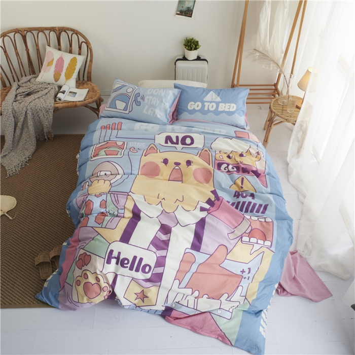 91家纺网 家纺一手货源 找家纺 璞素 2019新款水洗棉数码印花套件 网络生活-蓝