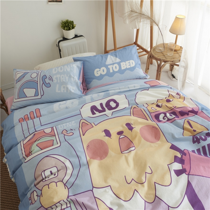 91家纺网 家纺一手货源 找家纺 璞素 2019新款水洗棉数码印花套件 网络生活-蓝