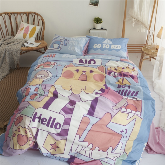 91家纺网 家纺一手货源 找家纺 璞素 2019新款水洗棉数码印花套件 网络生活-蓝