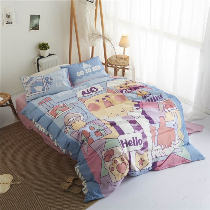 91家纺网 家纺一手货源 找家纺 璞素 2019新款水洗棉数码印花套件 网络生活-蓝