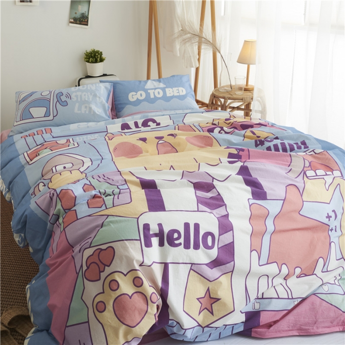 91家纺网 家纺一手货源 找家纺 璞素 2019新款水洗棉数码印花套件 网络生活-蓝