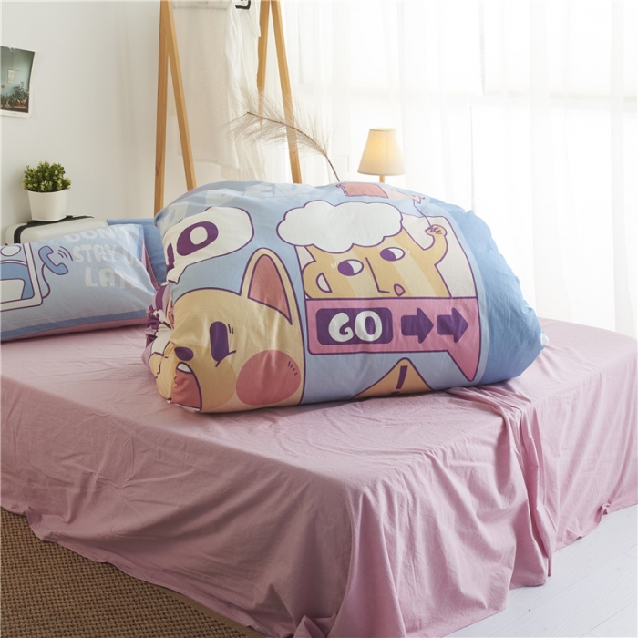 91家纺网 家纺一手货源 找家纺 璞素 2019新款水洗棉数码印花套件 网络生活-蓝