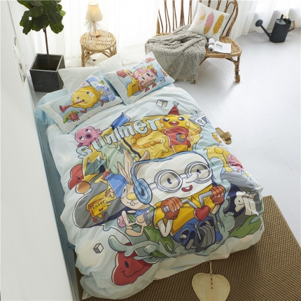 91家纺网 家纺一手货源 找家纺 璞素 2019新款水洗棉数码印花套件 夏日畅游