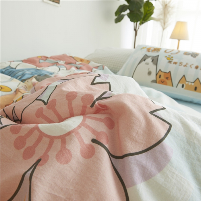 91家纺网 家纺一手货源 找家纺 璞素 2019新款水洗棉数码印花套件 樱花与猫