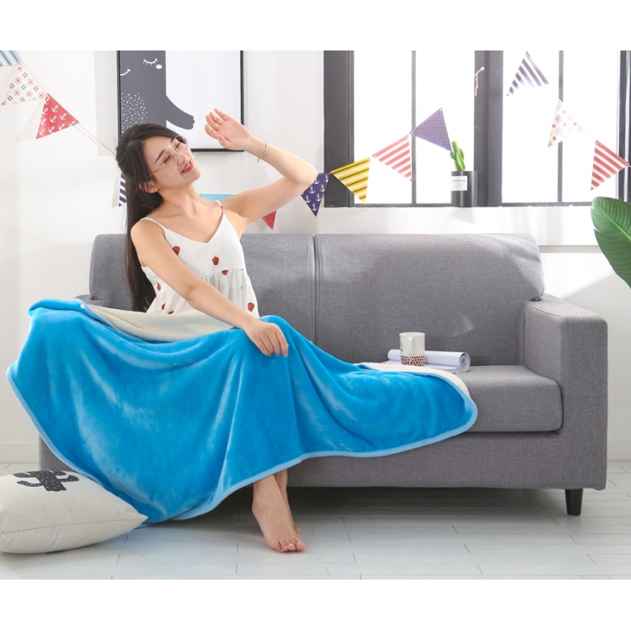 91家纺网 家纺一手货源 找家纺 羋多家纺 双层（法莱绒+羊羔绒 ）多功能毯童毯披肩毯 蓝色