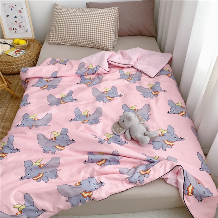 91家纺网 家纺一手货源 找家纺 星期八 2019新款ins风夏被 小飞象粉