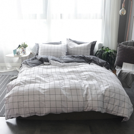 91家纺网 家纺一手货源 找家纺 梦家居 2017韩国简约A棉B绒四件套雅灰