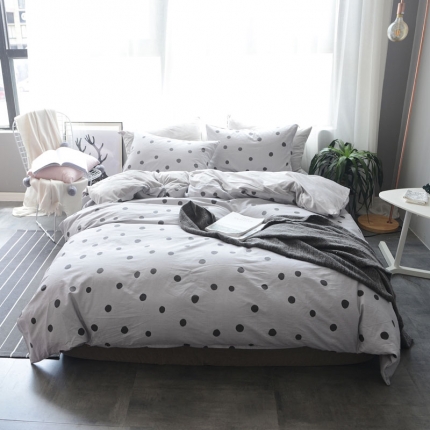 91家纺网 家纺一手货源 找家纺 梦家居 2017韩国简约A棉B绒四件套波点浅灰-绒