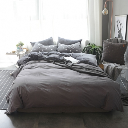91家纺网 家纺一手货源 找家纺 梦家居 2017韩国简约A棉B绒四件套纯深灰-绒