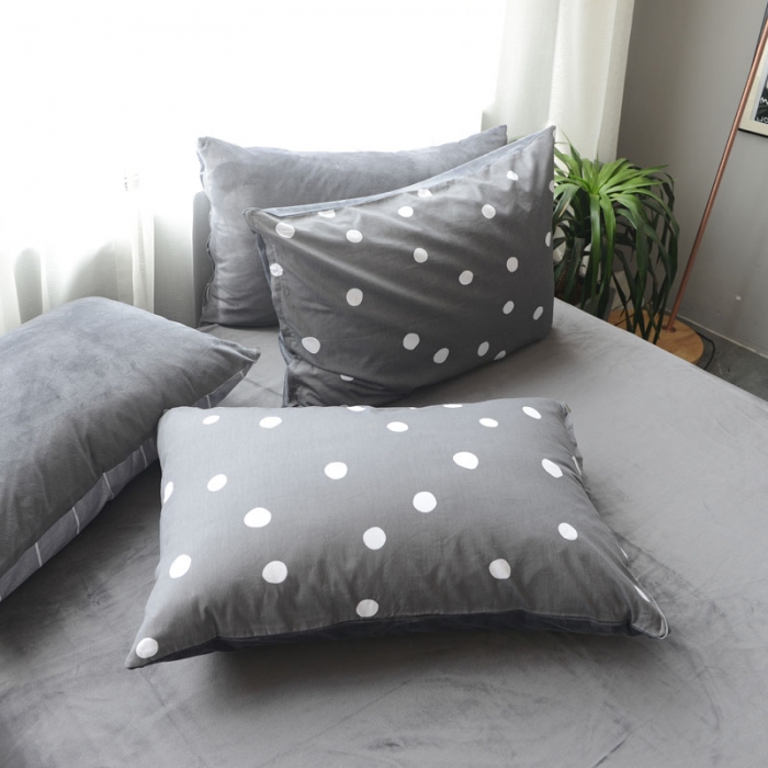 91家纺网 家纺一手货源 找家纺 梦家居 2017韩国简约A棉B绒四件套纯深灰-绒