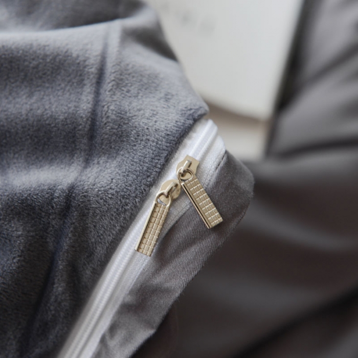 91家纺网 家纺一手货源 找家纺 梦家居 2017韩国简约A棉B绒四件套纯深灰-绒